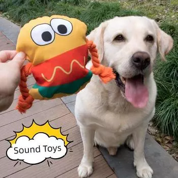 Pet Supplies Dog Sound Cotton Rope Toys Hamburger Interactive Relieving Stuffy Molars Clean Tooth Rope Knot Oxford Cloth Dog Toys Cotton Rope Burger(Gnawing sound)