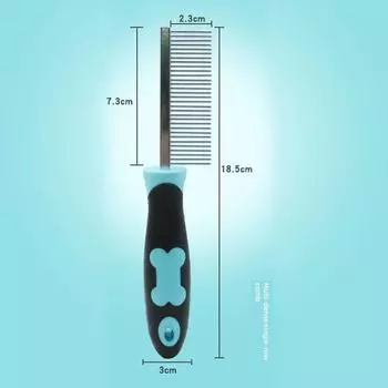 Pet Supplies Hateli Dog Bone Pattern Double-Sided Comb Steel Needle Comb Dog Comb Pet Hair Remover Sky blue single row comb dog bone pattern