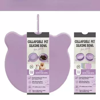 Товары для животных Силиконовая складная миска для выгула собак на открытом воздухе Портативная дорожная двойная миска с защитой от удушья Slow Food Выдвижная миска для собак розовый