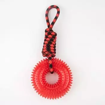 Pet Supplies Sounding Thorn Ring Dog Toy Molar Long Lasting Interactive Tug of War Cotton String Spike Ring Big Dog Toy Red with rope ring