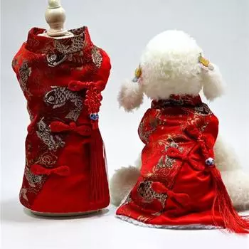 Костюм Тан для домашних животных, карп, вышивка, сохраняет тепло, модное пальто в китайском стиле для домашних собак XL красный