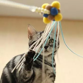 Pet Tassel Wand With Pompom And Bell Cat Teaser Wand Beaded Kitten Teaser Stick Kitten Interactive Toy Colorful Pet Supplies