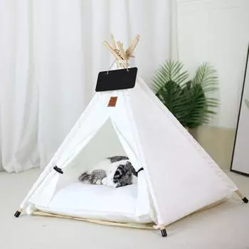 Pet Teepee Tent for Cats and Dogs Portable Removable Washable Dog House Indoor Puppies House with Cushion and Blackboard Cat Bed S
