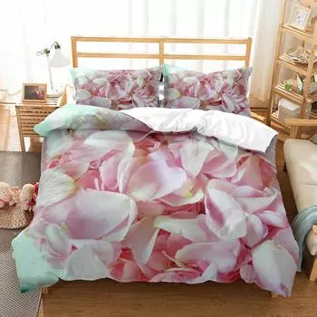 Petal Duvet Cover Set King Queen Full Size Beautiful Flower Pattern Polyester Comforter Cover for Kids Teens Adults Bedding Set EU single(135x200cm)