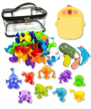 Petapon набор игрушек на присосках, чтобы сделать купание веселым, 52 детали, вода для животных, 2 бутылки, симпатичная сетка для ванны, в комплекте новые сенсорные блоки, которые можно
