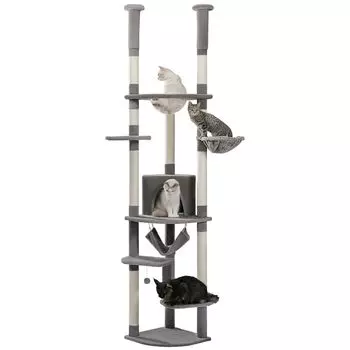 PETEPELA Cat Cat Space Spaceship Hemp Scratching Eliminate Lack of Multiple Cats Height Adjustment Width Tower, Tensioned, Slim, Tight, Tower, Saving, серый