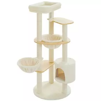 PETEPELA Cat For Large Cat Multiple Hemp Transparent Space Eliminates Lack of Prevents Falling Height Beige Tower, Slim, Wooden, Cats, Tower,