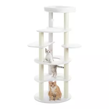 PETEPELA Cat For Large Cat Multiple Hemp Scratching Space Eliminates Lack of Prevents Falling Height White White Tower, Slim, Cats, Tower, Cats, белый