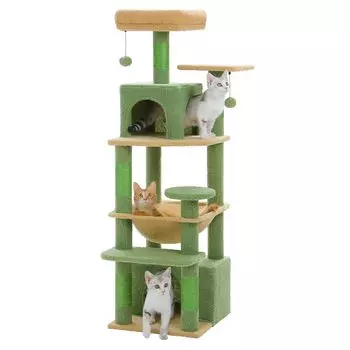 PETEPELA Cat Multiple Slim Hemp Claw Cat Наблюдение за падением Cat Снимает недостаток упражнений Высота Зеленая башня, Кошки, Стационарный, Компактный, Гамак, зелёный