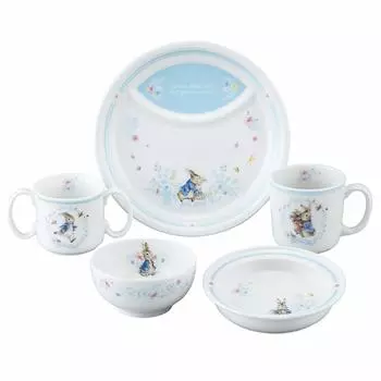 Peter Rabbit Tableware 5 Dishwasher Microwave Made in Japan Wreath Set, Pieces, Children s Tableware, Safe, Safe, PR490-114 белый