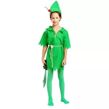 Peter Whimsical Kids Pan Costume In Vibrant Green Color For Boys Comfortable Polyester Fabric For Theatrical Fun M