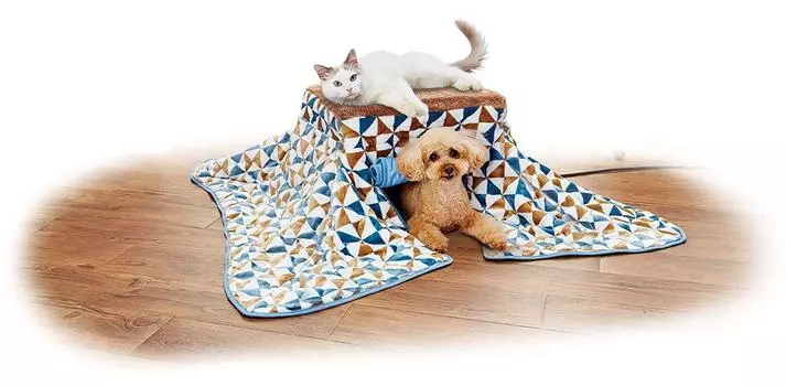 Petio Электрический котацу для собак и кошек, согревающий все тело 2 Антибактериальная и дезодорирующая ткань Треугольный узор Мех 110Д x 110Ш x 32В см