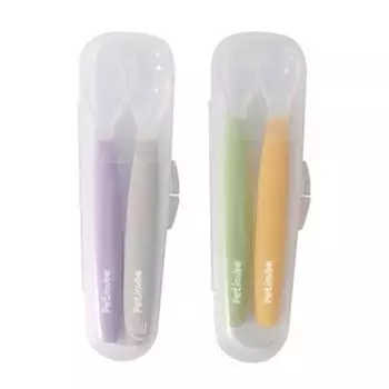 Petit Nube Силиконовая ложка для детского питания + набор футляров, СЕРЫЙ + ФИОЛЕТОВЫЙ + ЗЕЛЕНЫЙ + ЖЕЛТЫЙ, 2 комплекта