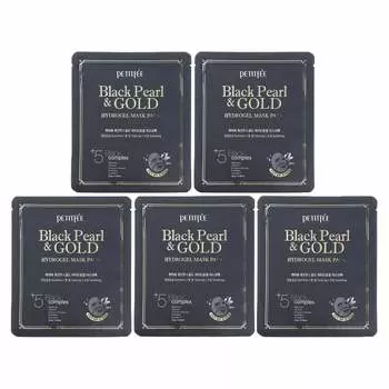 Petitfee, Black Pearl & Gold Hydrogel Beauty Mask Pack, 5 листов по 32 г каждый
