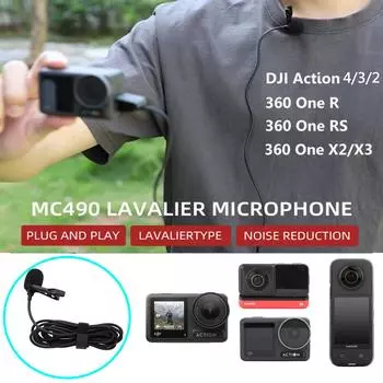 Петличный микрофон с клипсой Lav Mini Mic Видеозапись Интервью Жизнь Для Insta360 X4 X3 ONE RS / DJI Action 4 Аксессуар For DJI Action4 3 2