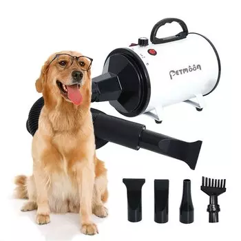 Petmoon Pet Dryer Pet Hair Dryer Blower Stepless Speed Control Blower with 4 Nozzles Wind Speed and Temperature Adjustable Strong Blow Power Home Use белый