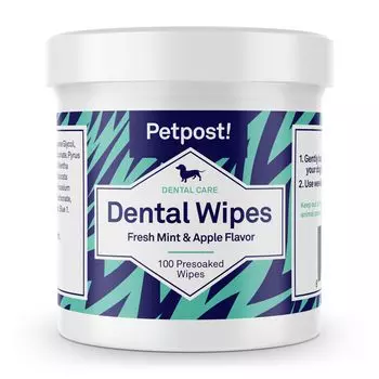 Petpost Стоматологические салфетки для собак устраняют плохой налет и кариес 100 подушечек в натуральном растворе для чистки зубов | - Дыхание, - Предварительно замоченные