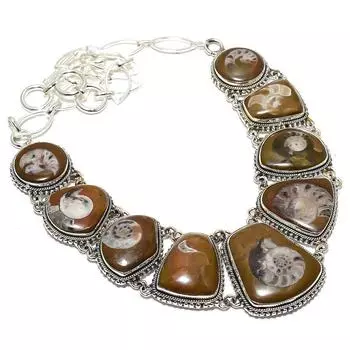 Petrified Ammonite Fossil Gemstone Ethnic 925 Silver Necklace 18 JCN360-47