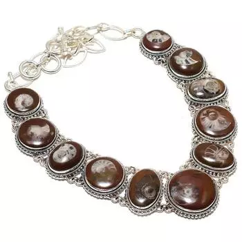 Petrified Ammonite Fossil Gemstone Ethnic 925 Silver Necklace 18 JCN360-71
