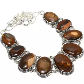 Petrified Wood Gemstone Handmade Ethnic 925 Silver Necklace 18 JCN353-25