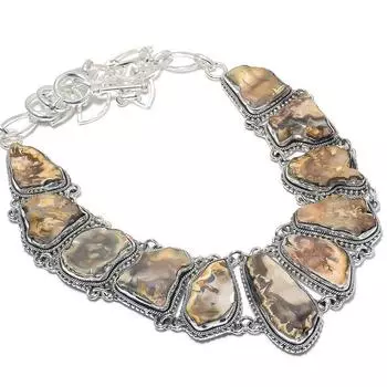 Окаменевший кусок дерева драгоценный камень ручная работа 925 серебряное ювелирное ожерелье 18 JCN484-301