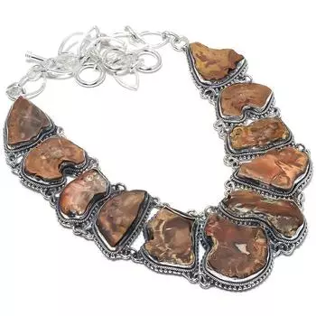 Petrified Wood Slice Gemstone Handmade 925 Silver Jewelry Necklace 18 JCN484-420