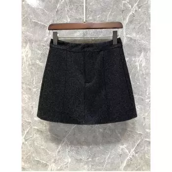 Petty Bourgeoisie Classy Wool High Waist A- line Skirt Female Fall and Winter European Goods New Arrival Slim Looking Versatile Short Skirt 51l23 Dark gray XL
