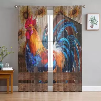 Петух Подсолнух Ферма Окно Тюль Шторы для Гостиной Спальни Отель Роскошные Украшения Прозрачные Шторы 135W x 114H(cm)