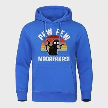 Pew Pew Madafakas Baby Black Cat With Two Guns Hoody Mens Crewneck Street Sweatshirt Hip Hop Clothing Pullovers Fleece Hoodie S