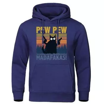 Pew Pew Madafakas Мужская толстовка с капюшоном 3D-принт с мультяшным котом, уличные толстовки большого размера в британском стиле, повседневная толстовка с капюшоном, модные свободные топы S