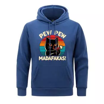 Pew Pew Madafakas принт толстовка хип-хоп уличная повседневная с капюшоном мультфильмы меховая подкладка женская унисекс толстовка L синий