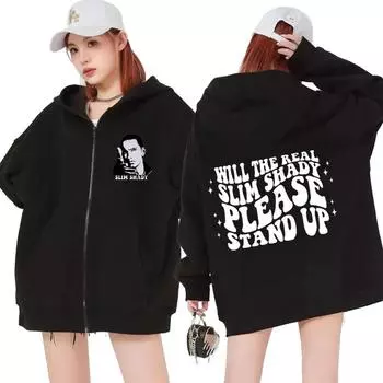 Певец Эминем Slim Shady Графический Толстовка с капюшоном на молнии для мужчин и женщин Хип-хоп Винтажный спортивный свитер S красный