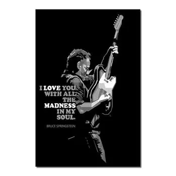 Певица Звезда Плакаты и принты Брюс Спрингстин Рисунок Портрет Черно-белые картины для интерьера Love You Quote Настенное искусство без рамки 21*30cm