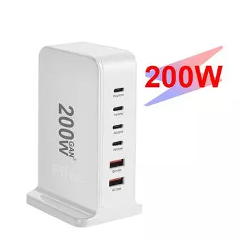Pffee 200 Вт USB C зарядное устройство 6 портов GAN 3 100 Вт 30 Вт Type C дорожное зарядное устройство быстрая зарядная станция для телефона ноутбука планшета
