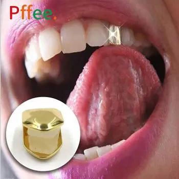 Pffee на заказ позолоченные хип-хоп кепки Grillz с одним зубом рэперские ювелирные изделия грили зубы серебряные шапки Хэллоуин Косплей