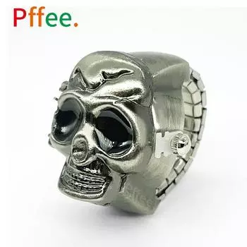 Pffee винтажные часы в стиле панк на палец, мини-эластичный ремешок Anillos Para Pareja, ювелирные изделия, часы с черепом, ретро кварцевые кольца для женщин и мужчин