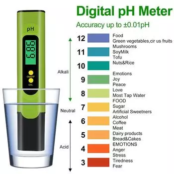 PH-метр, цифровой тестер качества воды 0-14 pH, тестер pH воды с ЖК-подсветкой, ручка-тест PH с калибровочным порошком