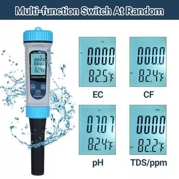 pH-метр 5-в-1 с высокоточным измерением pHTDSECCFTemp BT, комплект для тестирования воды для дома синий