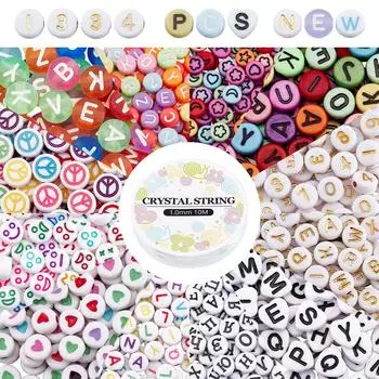 PH PandaHall Алфавит Приблизительно 1334 12 видов бусин с буквами Аксессуары Части с 1 рулоном ниток Большая емкость Цветной алфавитный узор Разделитель