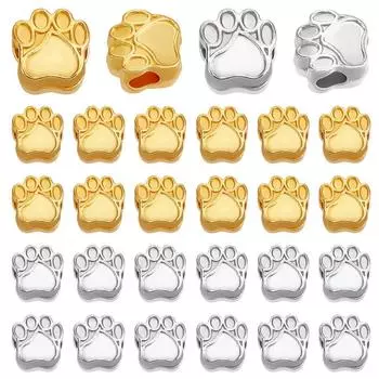 PH PandaHall бусины с большими отверстиями в виде собачьей лапы, 60 шт., 2 цвета, бусины в виде животных, медвежьей лапы, кошачьей лапы, бусины в виде отпечатков собачьей лапы, бусины в виде собачьей лапы для ожерелья