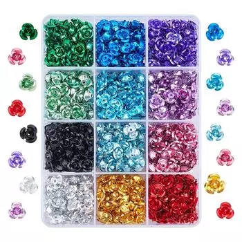 PH PandaHall Flower Spacer Aluminum Set of 12 Flower Metal Aluminum Aluminum Metal Aluminum Colorful Accessories for Handmade Handmade Handmade Storage Case