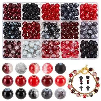 PH PandaHall Glass Marble 15 Round DIY Threading DIY Storage Case Black Beads, Beads, 8.5mm, 300~345 Pieces, Colors, Beads, Beads, Earrings, Bracelet,