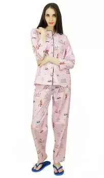 Phagun 3 Хлопковый пижамный комплект с 4 рукавами и принтом Pj Pant Sleepwear - Выберите размер 10 розовый