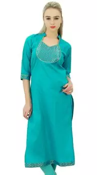 Phagun Aqua Green Solid Straight Kurti Indian Casual Cotton Women s 10 зелёный