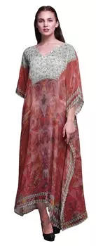 Phagun Artistic Roses Цветочные дамы Плюс размер Кафтан Летняя одежда Пляжная накидка Кимоно 4X-5X глубоко персикового