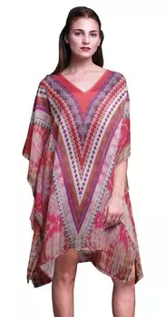 Phagun Beach Kaftan Bikini Cover up Women Midi Dress Short Caftan-4X-5X 4X-5X глубоко персикового
