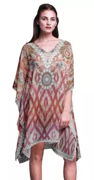 Phagun Beach Kaftan Bikini Cover up Women Midi Dress Short Caftan-4X-5X 4X-5X глубоко персикового