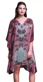 Phagun Beach Kaftan Bikini Cover up Women Midi Dress Short Caftan-4X-5X 4X-5X маджента