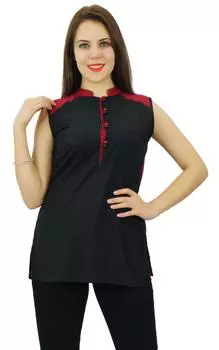 Phagun без рукавов женская одежда повседневная короткая хлопковая одежда Kurti 10 чёрный