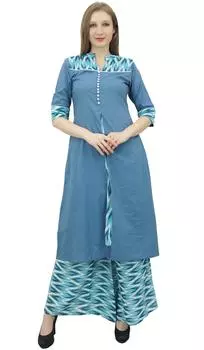Phagun Blue Women s A-Line Kurti Kurta Dress Indian Clothing with Palazzo-10 10 синий